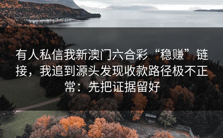有人私信我新澳门六合彩“稳赚”链接，我追到源头发现收款路径极不正常：先把证据留好