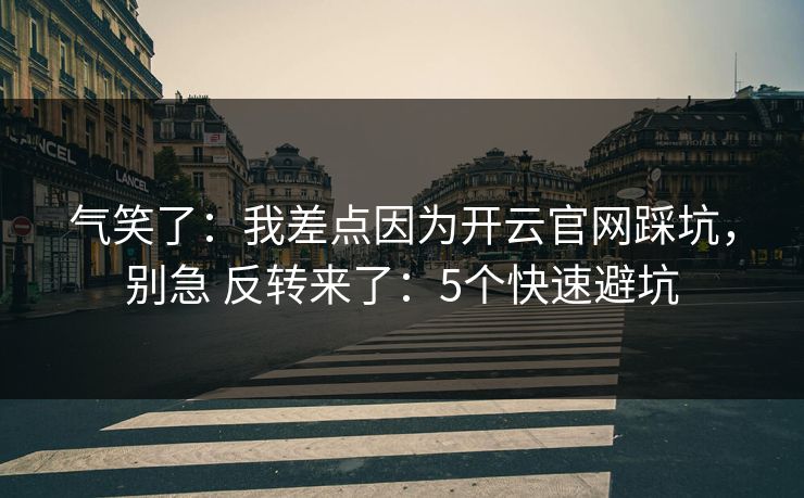 气笑了：我差点因为开云官网踩坑，别急 反转来了：5个快速避坑